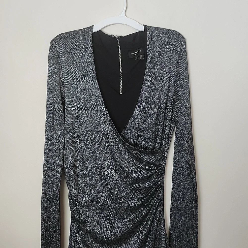 Ted Baker London metallic ruched midi cocktail party dress, date night, evening - Picture 2 of 10